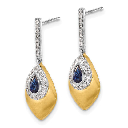 14K Gelbgold Ohrhänger, zweifarbig, mit Saphir und echtem Diamant