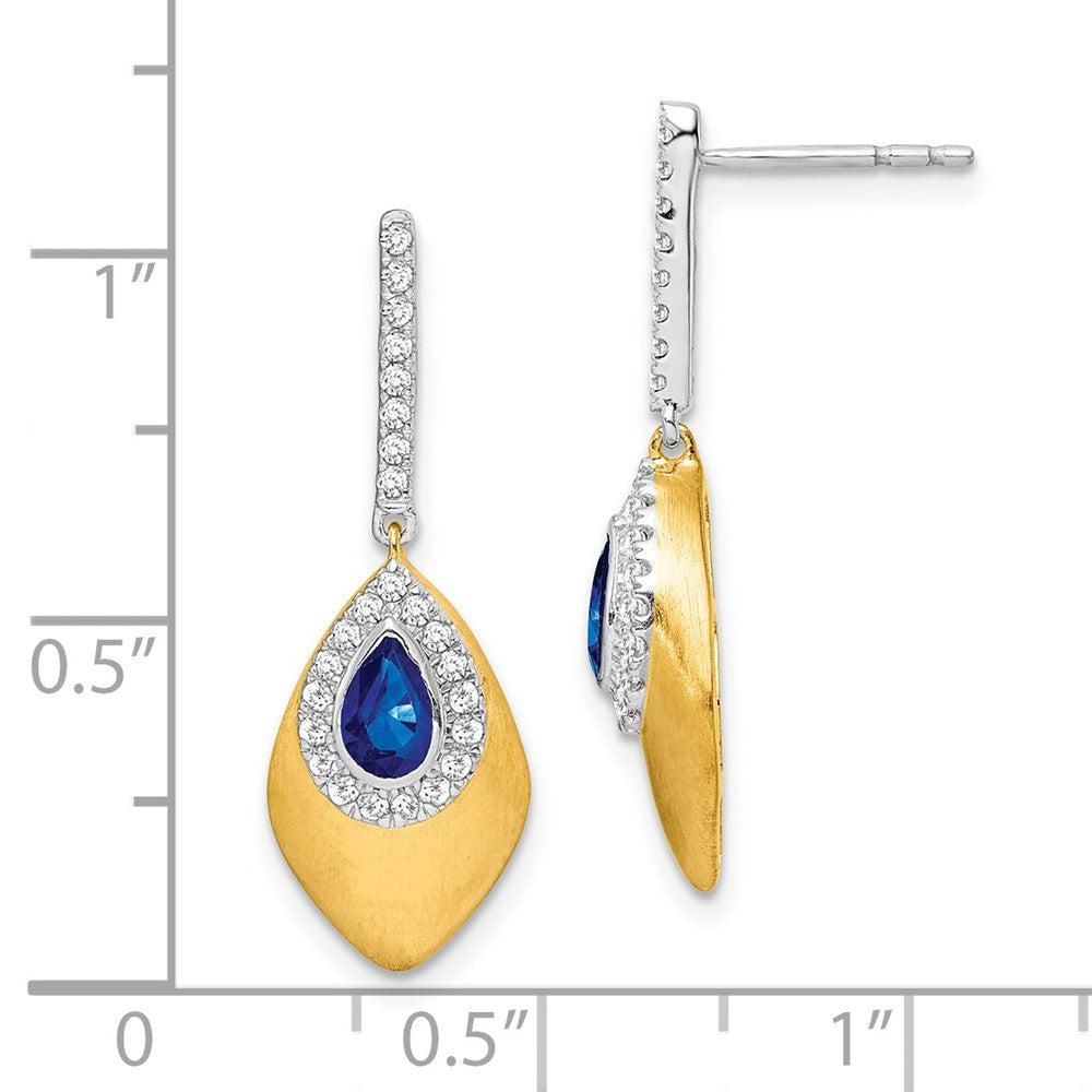 14K Gelbgold Ohrhänger, zweifarbig, mit Saphir und echtem Diamant
