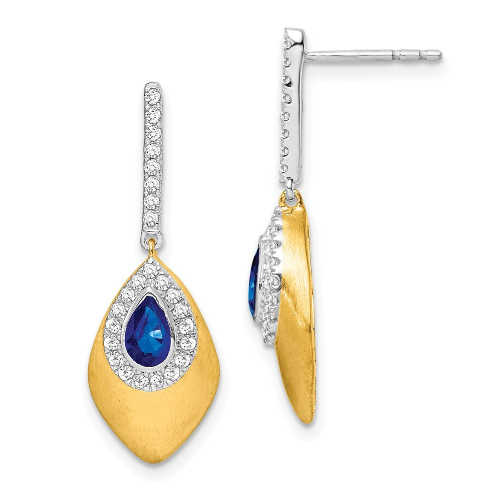 14K Gelbgold Ohrhänger, zweifarbig, mit Saphir und echtem Diamant