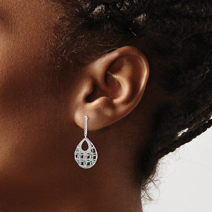 14K Weißgold Ohrhänger mit Smaragd und echten Diamanten