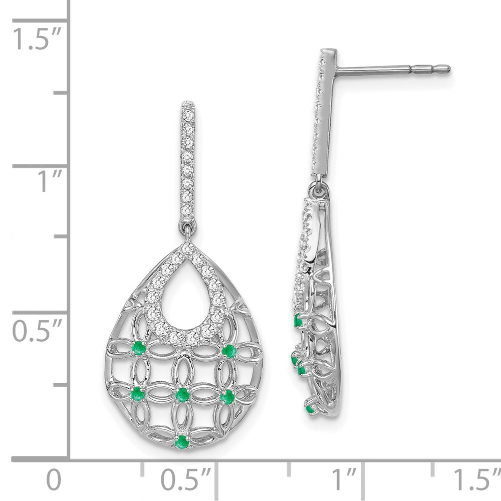 14K Weißgold Ohrhänger mit Smaragd und echten Diamanten
