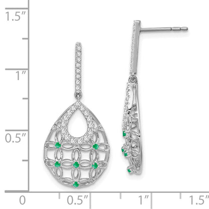 14K Weißgold Ohrhänger mit Smaragd und echten Diamanten