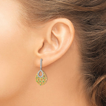 14K Gelbgold Ohrhänger mit Smaragd und echten Diamanten