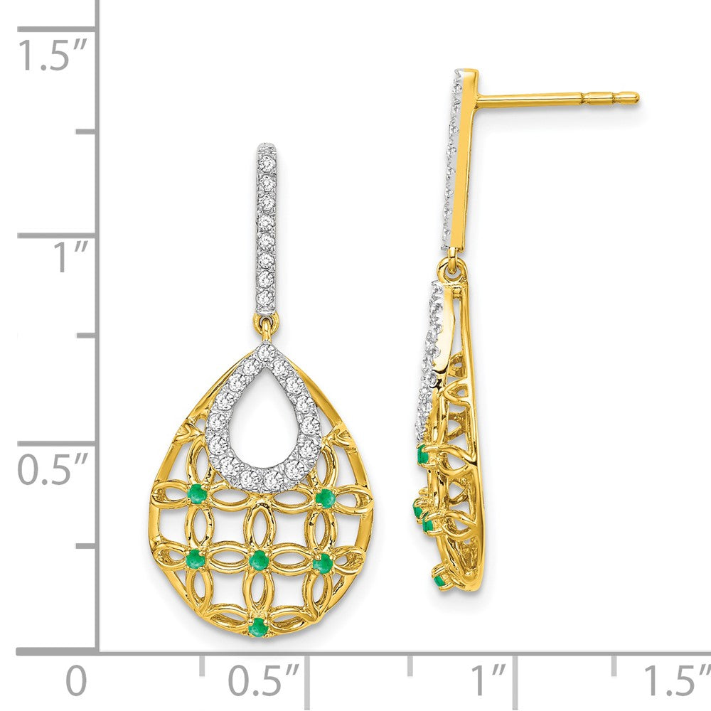 14K Gelbgold Ohrhänger mit Smaragd und echten Diamanten