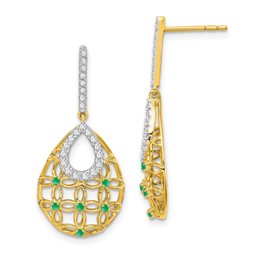 14K Gelbgold Ohrhänger mit Smaragd und echten Diamanten