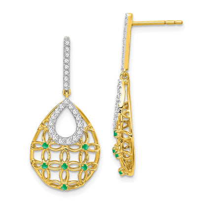 14K Gelbgold Ohrhänger mit Smaragd und echten Diamanten