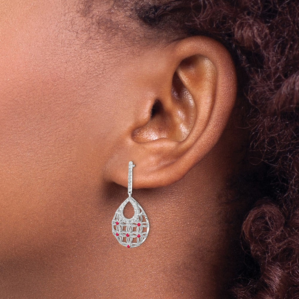 14K Weißgold Rubin- und Echtdiamant-Ohrhänger