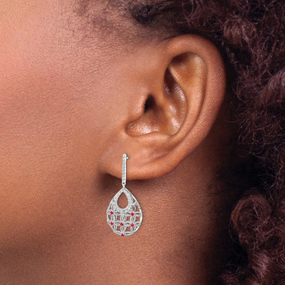 14K Weißgold Rubin- und Echtdiamant-Ohrhänger