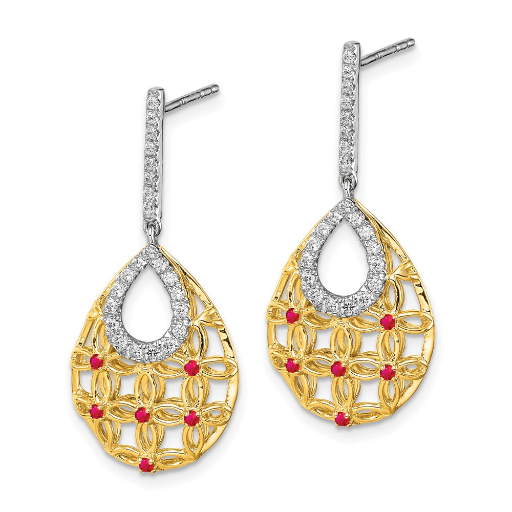 14K Gelbgold Ohrhänger mit Rubin und echten Diamanten