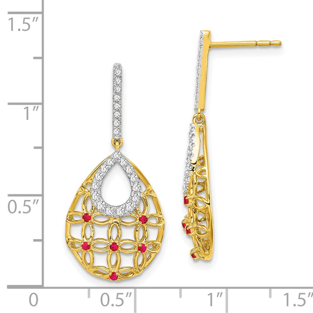 14K Gelbgold Ohrhänger mit Rubin und echten Diamanten