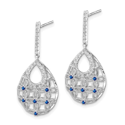 14K Weißgold Ohrhänger mit Saphir und echtem Diamant
