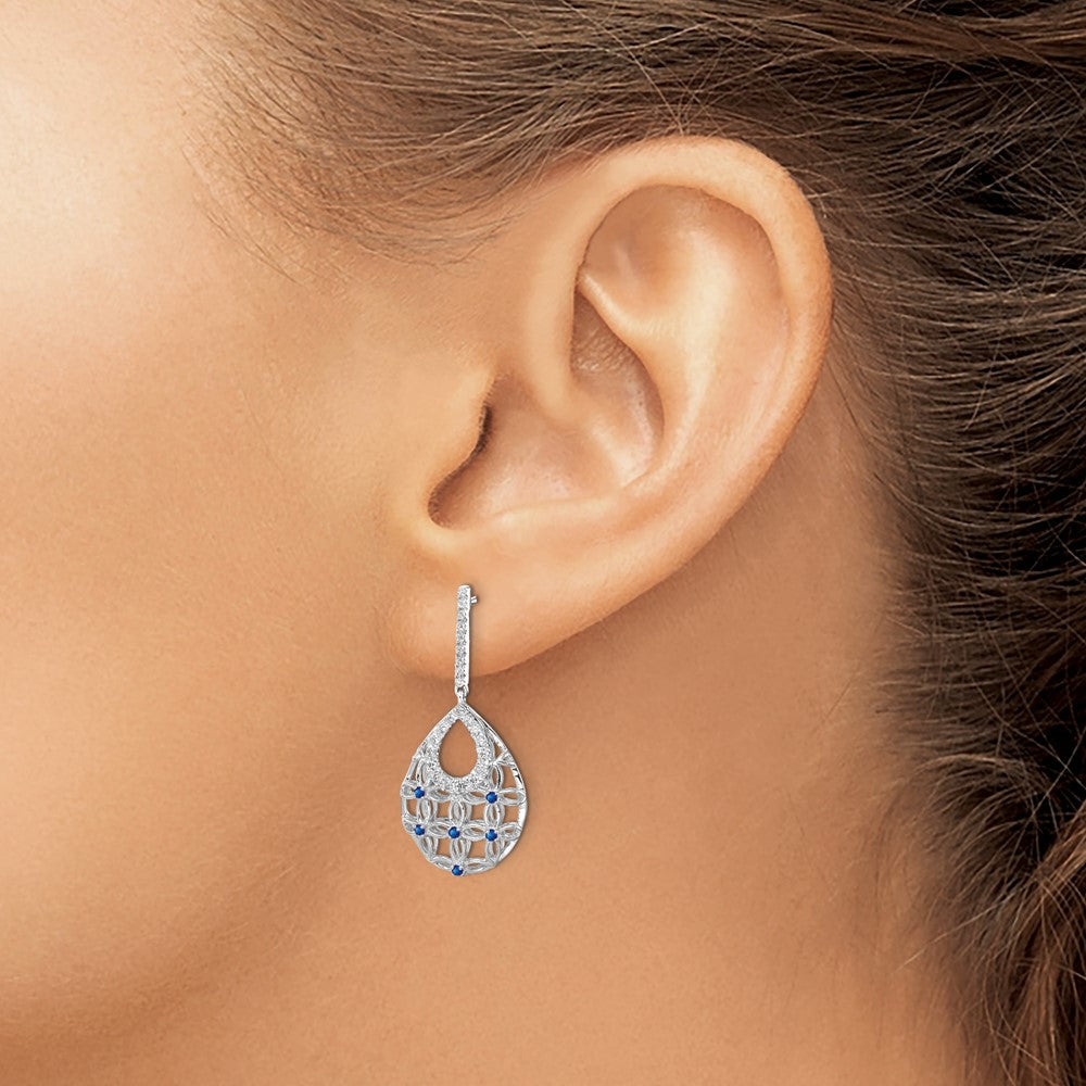 14K Weißgold Ohrhänger mit Saphir und echtem Diamant