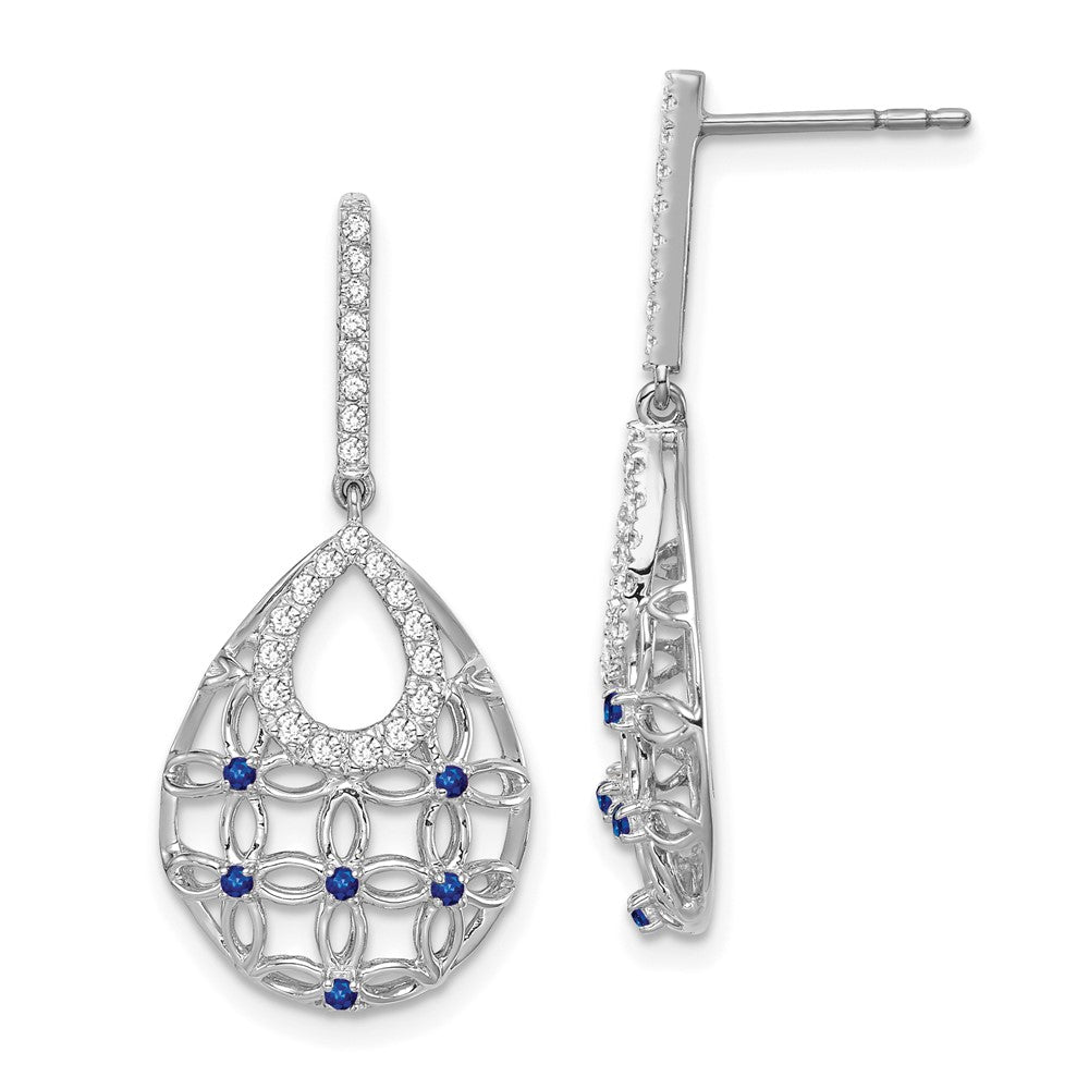 14K Weißgold Ohrhänger mit Saphir und echtem Diamant