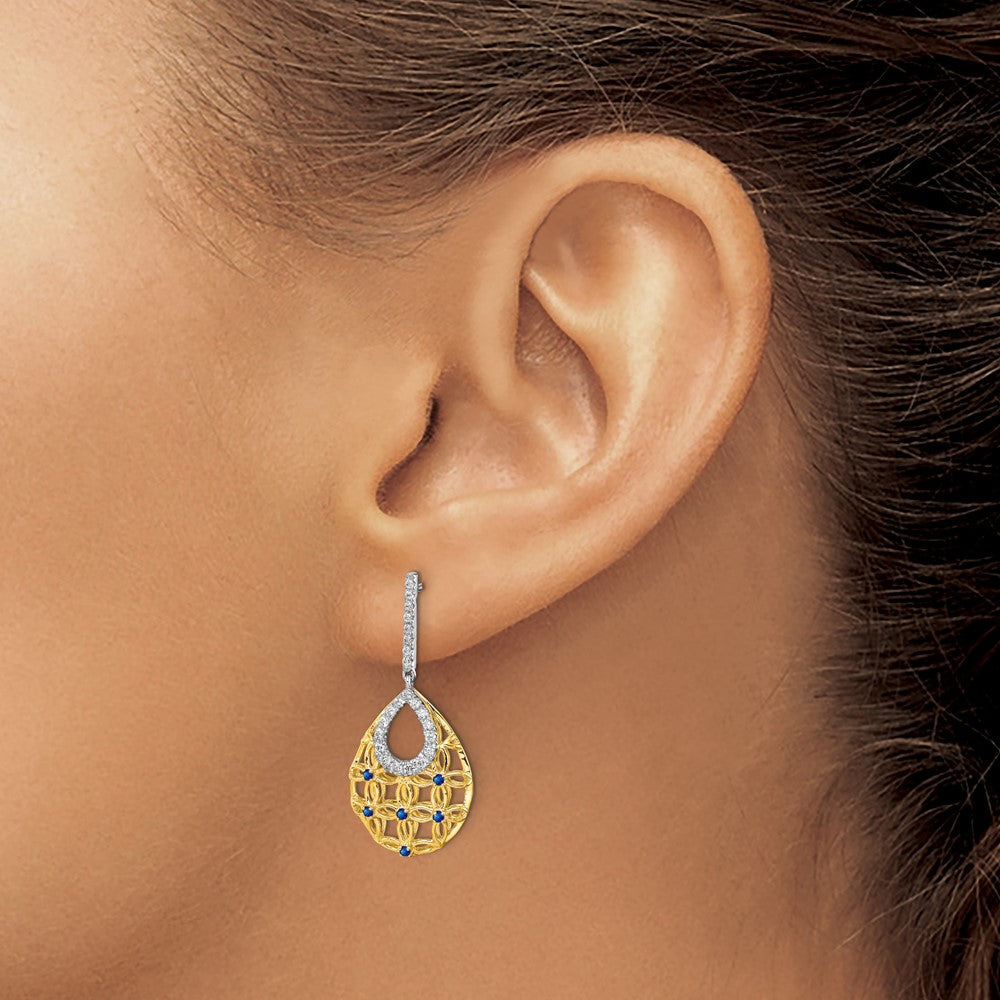 14K Gelbgold Saphir- und Echtdiamant-Ohrhänger