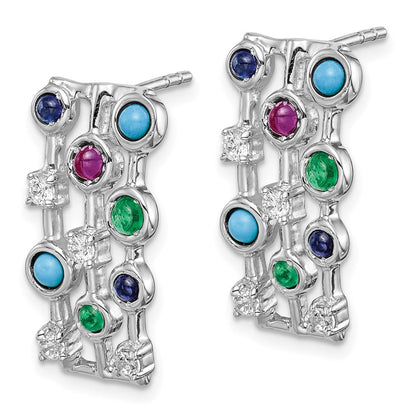 Massiv 14K Weißgold Edelstein und Synthetisch Türkis Ohrringe