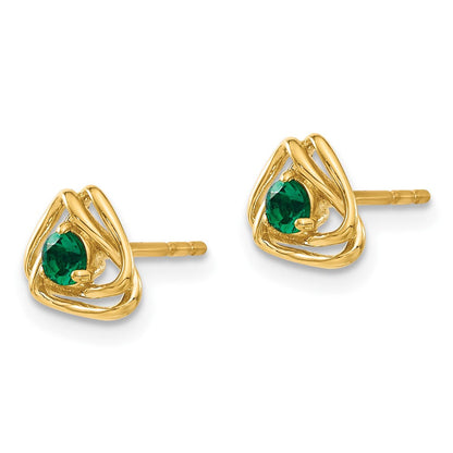 14K Gelbgold Ohrstecker mit synthetischem Smaragd