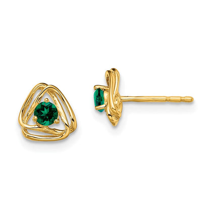 14K Gelbgold Ohrstecker mit synthetischem Smaragd