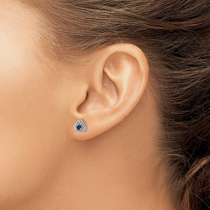 14K Weißgold Ohrstecker mit synthetischem Saphir