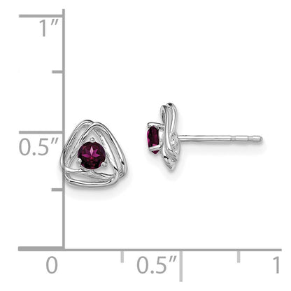Ohrringe aus massivem 14K Weißgold mit simuliertem Rhodolith-Granat, mit Ohrstecker-Verschluss