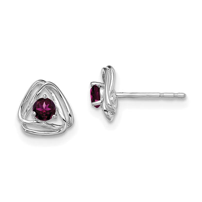 Ohrringe aus massivem 14K Weißgold mit simuliertem Rhodolith-Granat, mit Ohrstecker-Verschluss