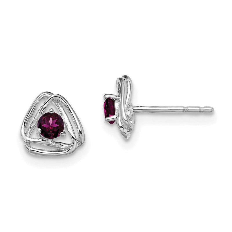 Ohrringe aus massivem 14K Weißgold mit simuliertem Rhodolith-Granat, mit Ohrstecker-Verschluss