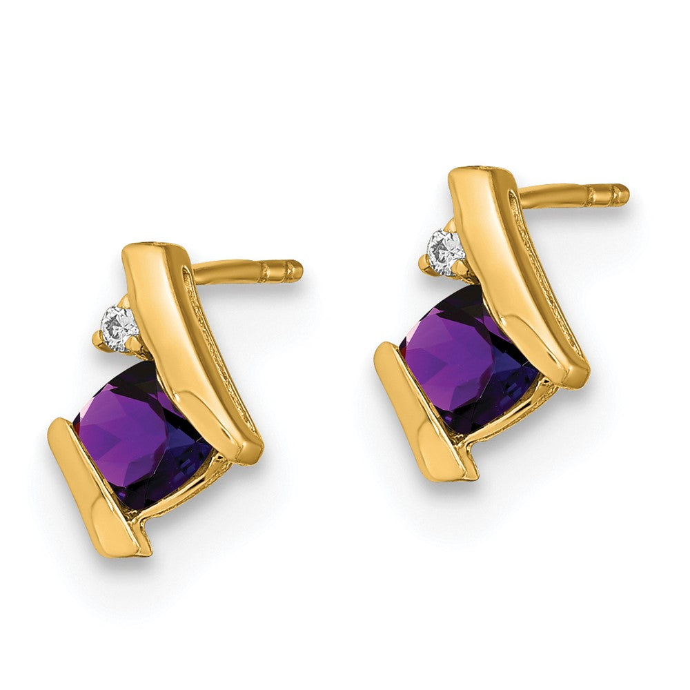 10K Gelbgold Kissen Amethyst und Diamant Ohrringe
