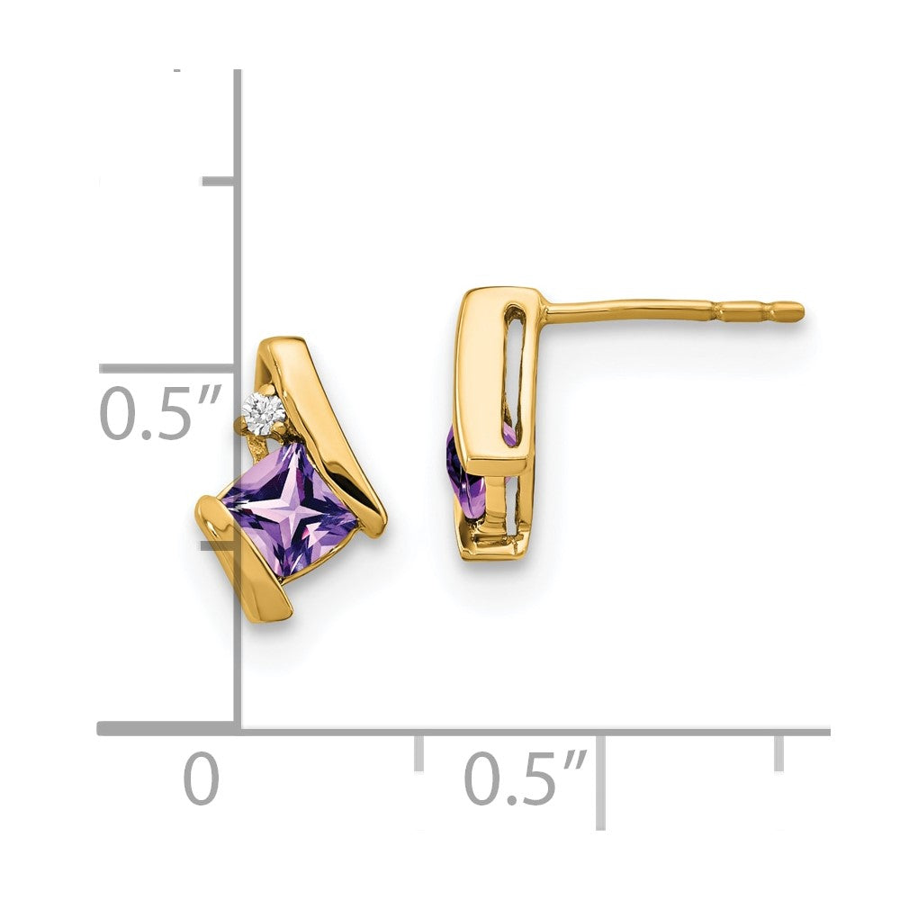 10K Gelbgold Kissen Amethyst und Diamant Ohrringe