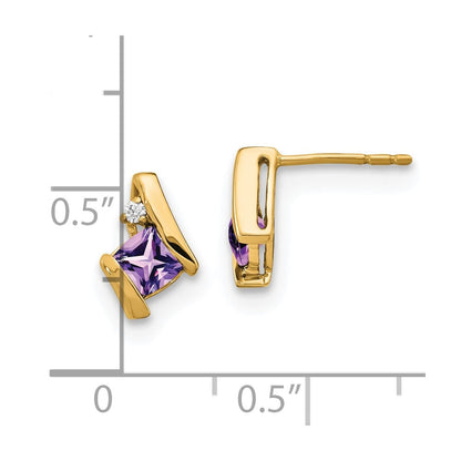 10K Gelbgold Kissen Amethyst und Diamant Ohrringe