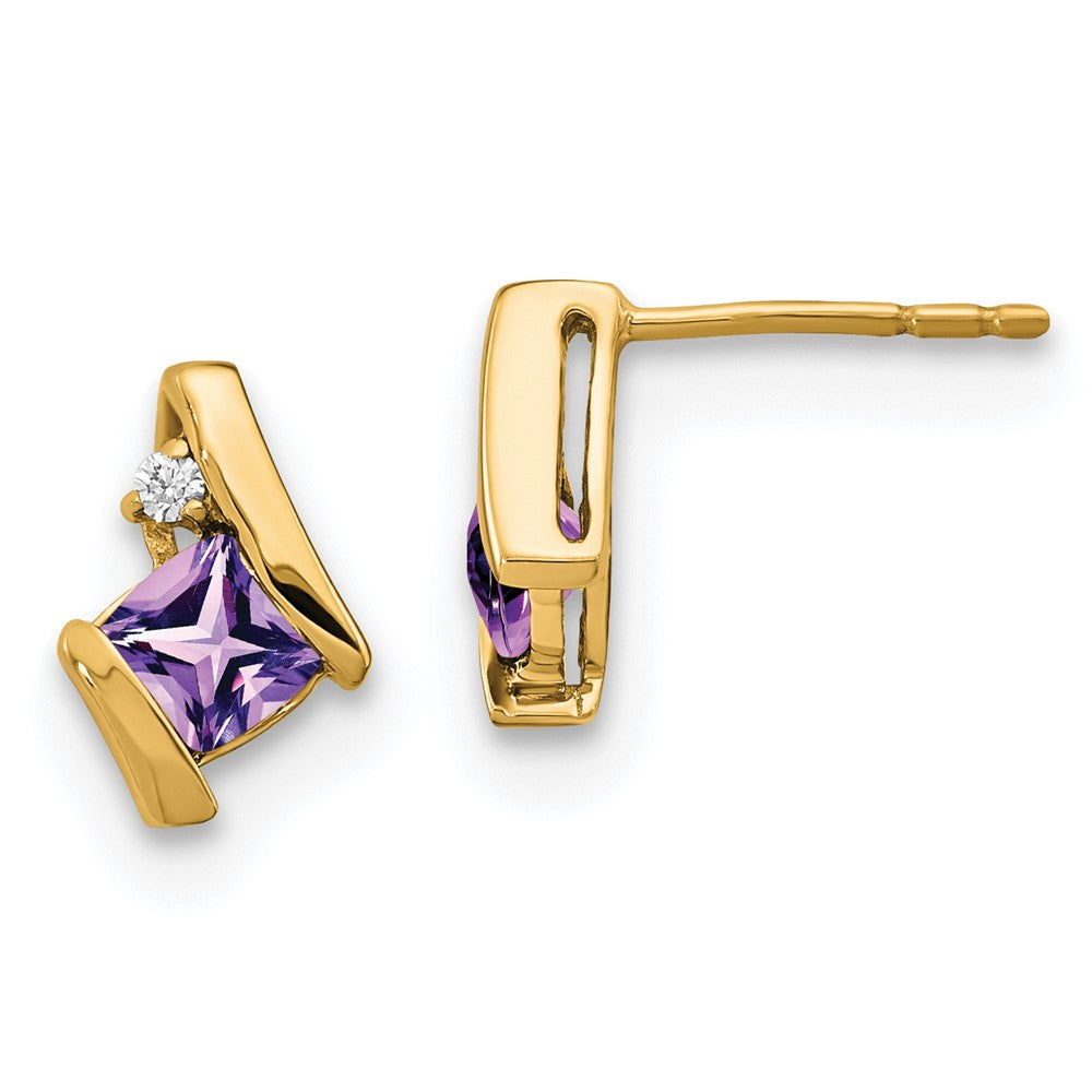 10K Gelbgold Kissen Amethyst und Diamant Ohrringe