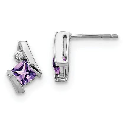 Sterling Silber Ohrringe im Antik-Look mit Amethyst im Kissenschliff und echten Diamanten