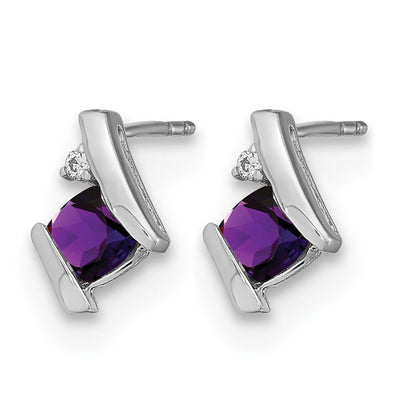 14K Weißgold Kissen Amethyst und Diamant Ohrringe