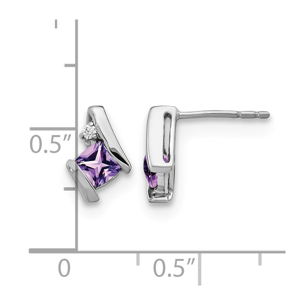 14K Weißgold Kissen Amethyst und Diamant Ohrringe