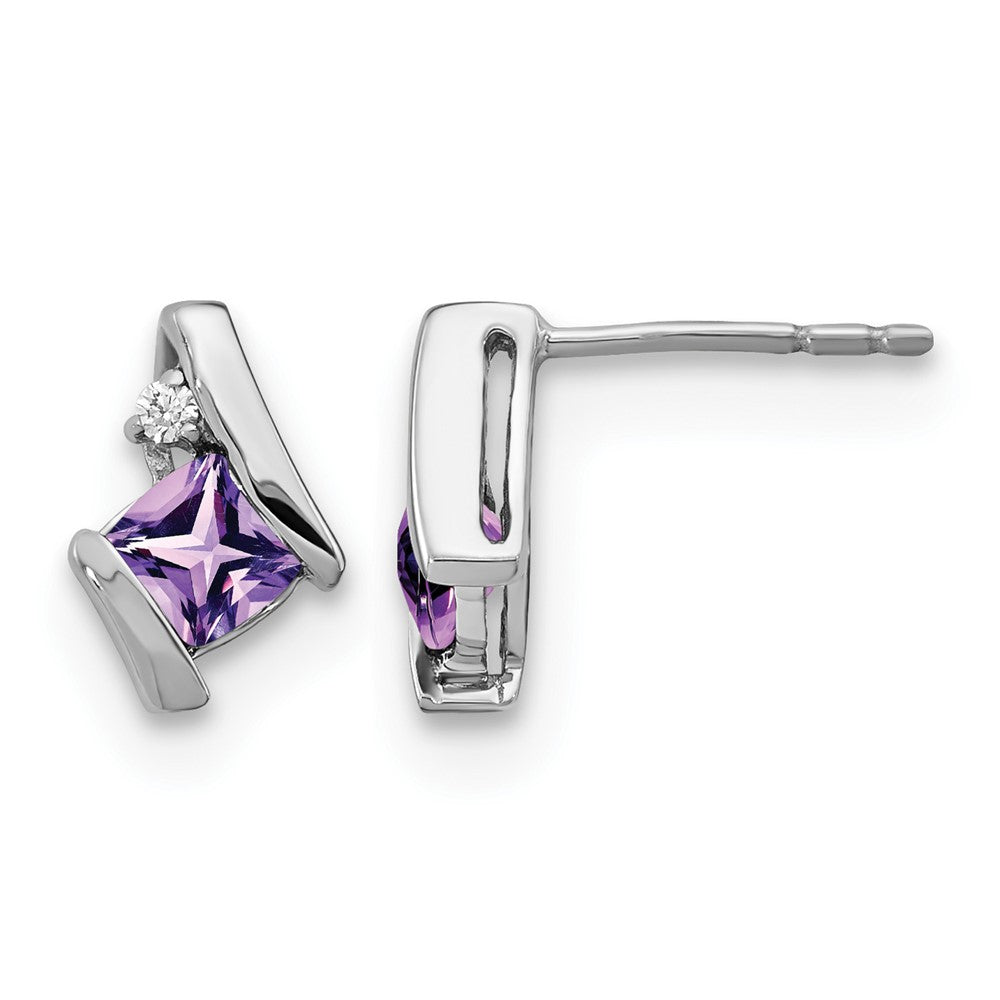 14K Weißgold Kissen Amethyst und Diamant Ohrringe