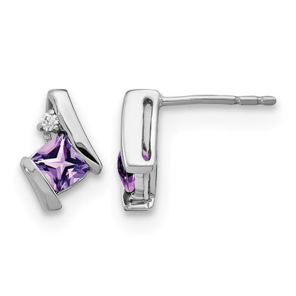 14K Weißgold Kissen Amethyst und Diamant Ohrringe