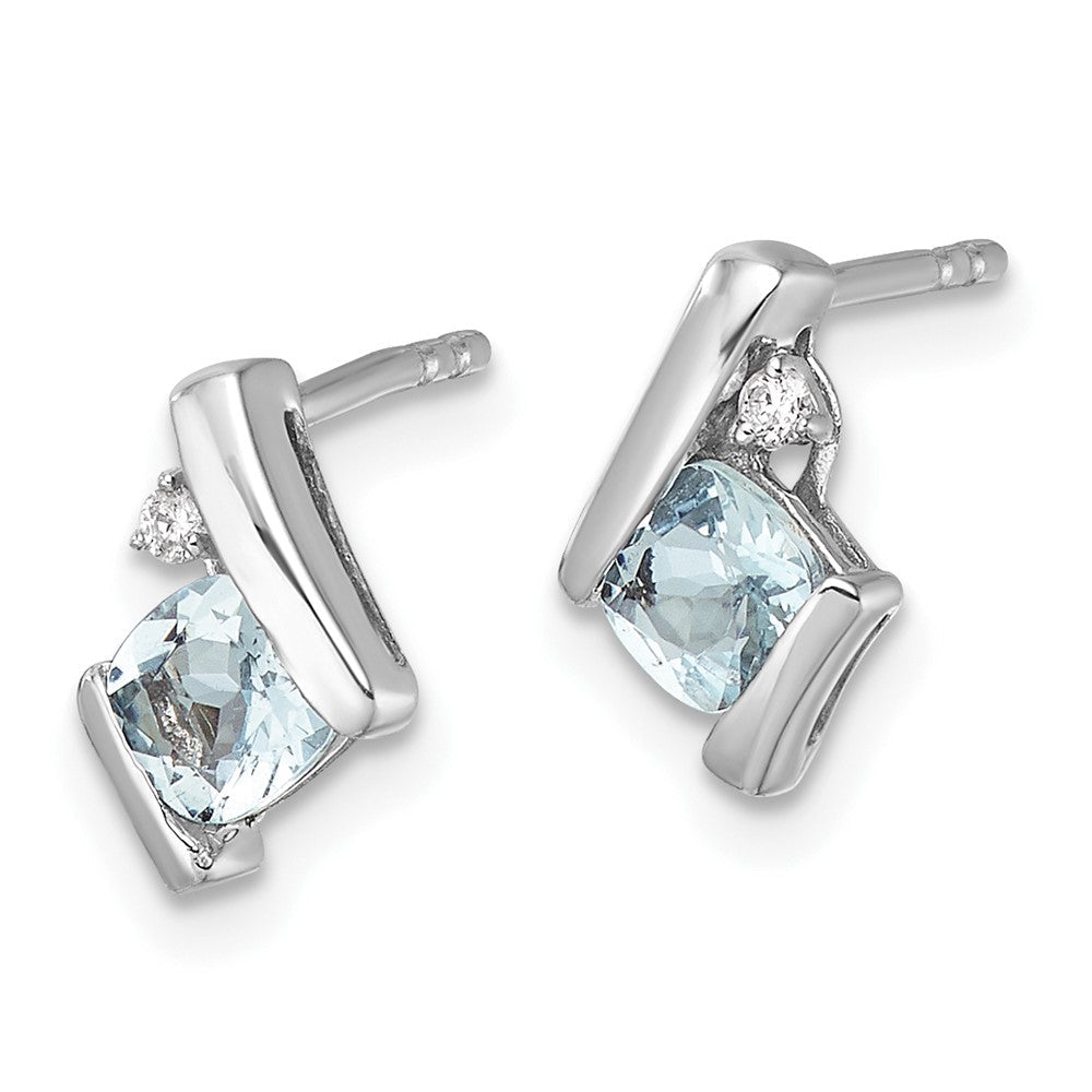 10K Weißgold Kissen Aquamarin und Diamant Ohrringe