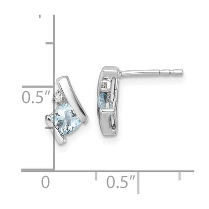 10K Weißgold Kissen Aquamarin und Diamant Ohrringe