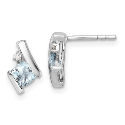 10K Weißgold Kissen Aquamarin und Diamant Ohrringe