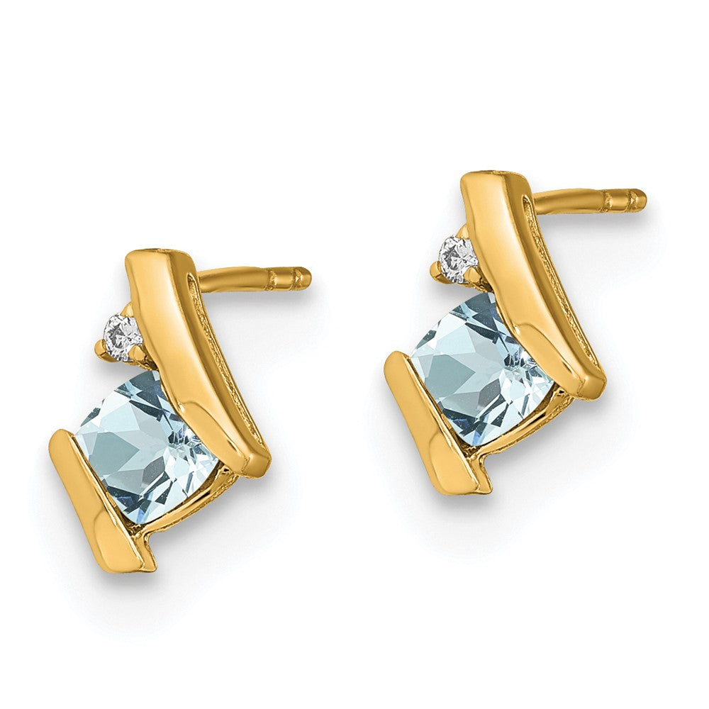 10K Gelbgold Kissen Aquamarin und Diamant Ohrringe