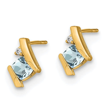 10K Gelbgold Kissen Aquamarin und Diamant Ohrringe