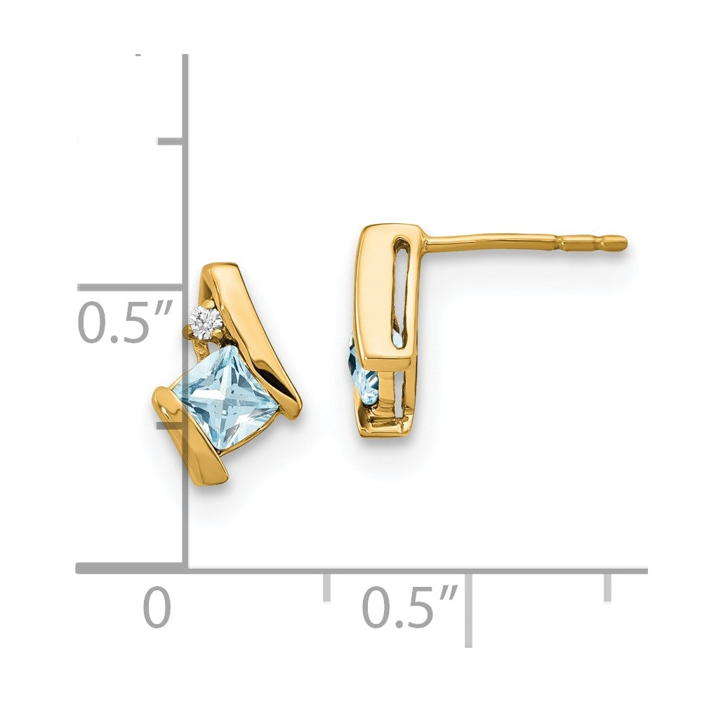 10K Gelbgold Kissen Aquamarin und Diamant Ohrringe