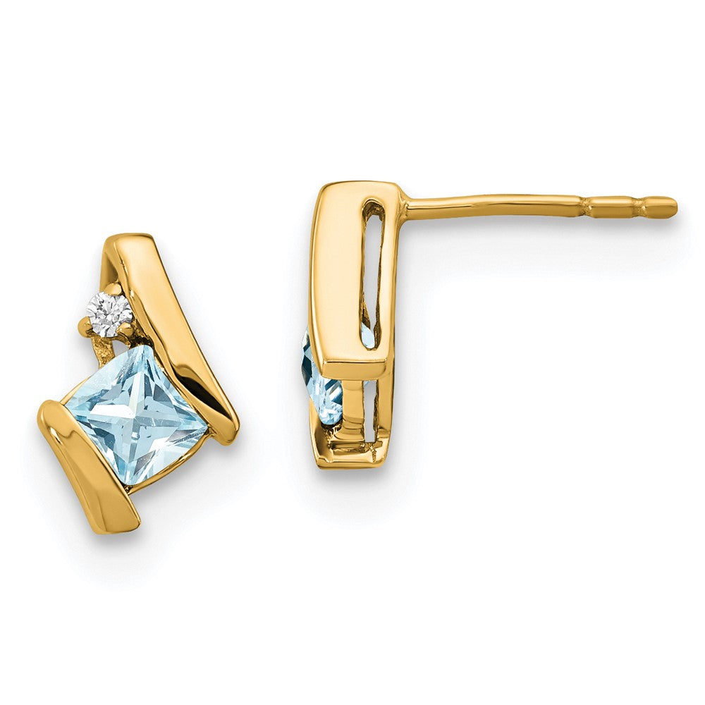 10K Gelbgold Kissen Aquamarin und Diamant Ohrringe