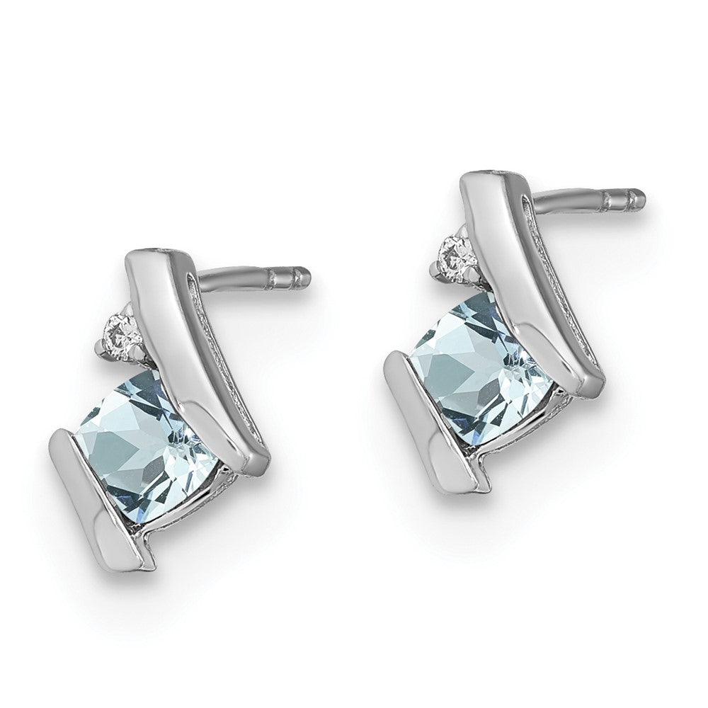 Sterling Silber Antik-Kissenschliff-Aquamarin- und Echtdiamant-Ohrringe