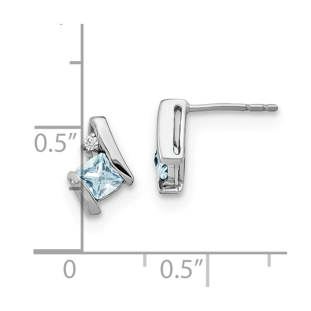 Sterling Silber Antik-Kissenschliff-Aquamarin- und Echtdiamant-Ohrringe