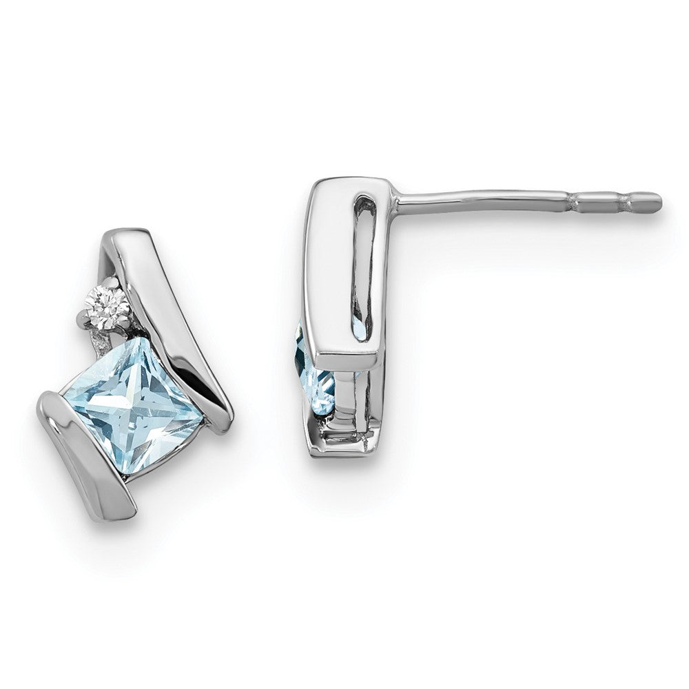 Sterling Silber Antik-Kissenschliff-Aquamarin- und Echtdiamant-Ohrringe