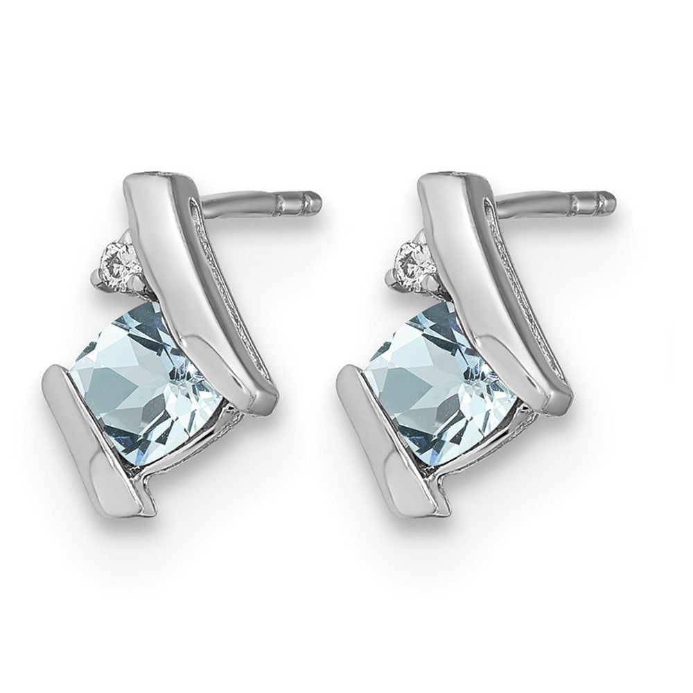 14K Weißgold Kissen Aquamarin und Diamant Ohrringe