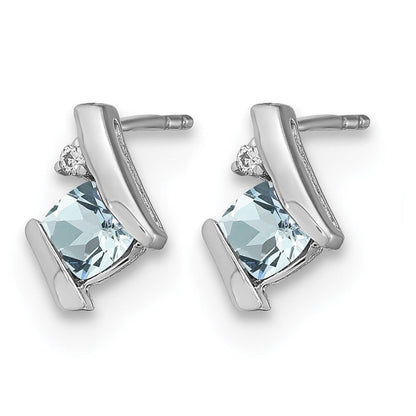 14K Weißgold Kissen Aquamarin und Diamant Ohrringe