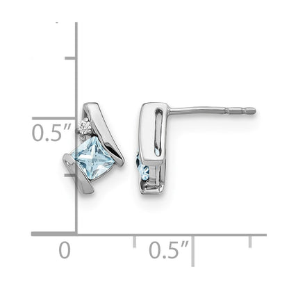 14K Weißgold Kissen Aquamarin und Diamant Ohrringe