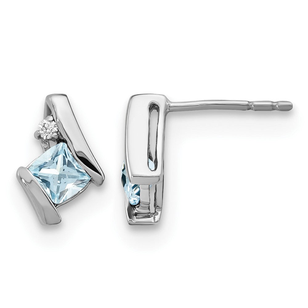 14K Weißgold Kissen Aquamarin und Diamant Ohrringe