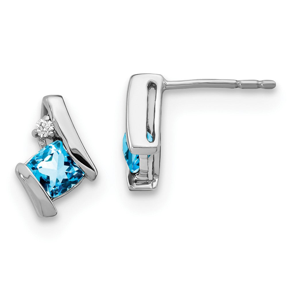 10K Weißgold Kissen Blautopas und Diamant Ohrringe