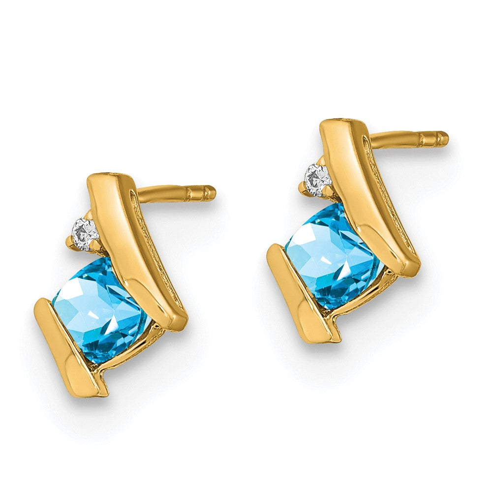 10K Gelbgold Kissen Blautopas und Diamant Ohrringe